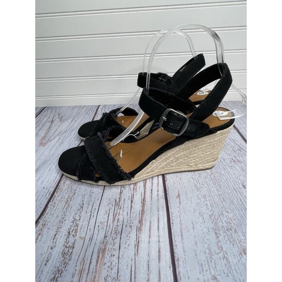 Lucky Brand Sandals Size 10 Black Espadrille Ankle Strap Wedge ‘Marveiy’ - Picture 1 of 12
